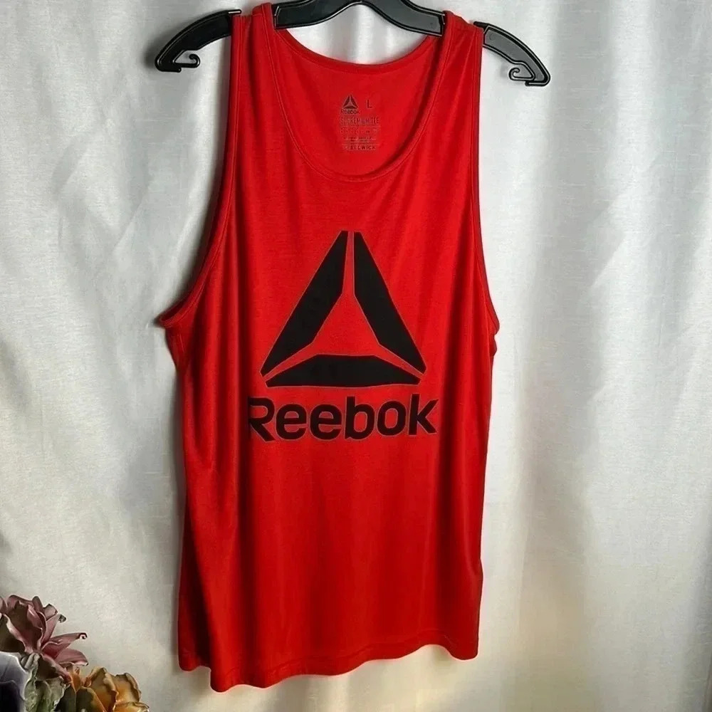 REEBOK logo muscle shirt work out red and black  tee. Activewear. Basketball